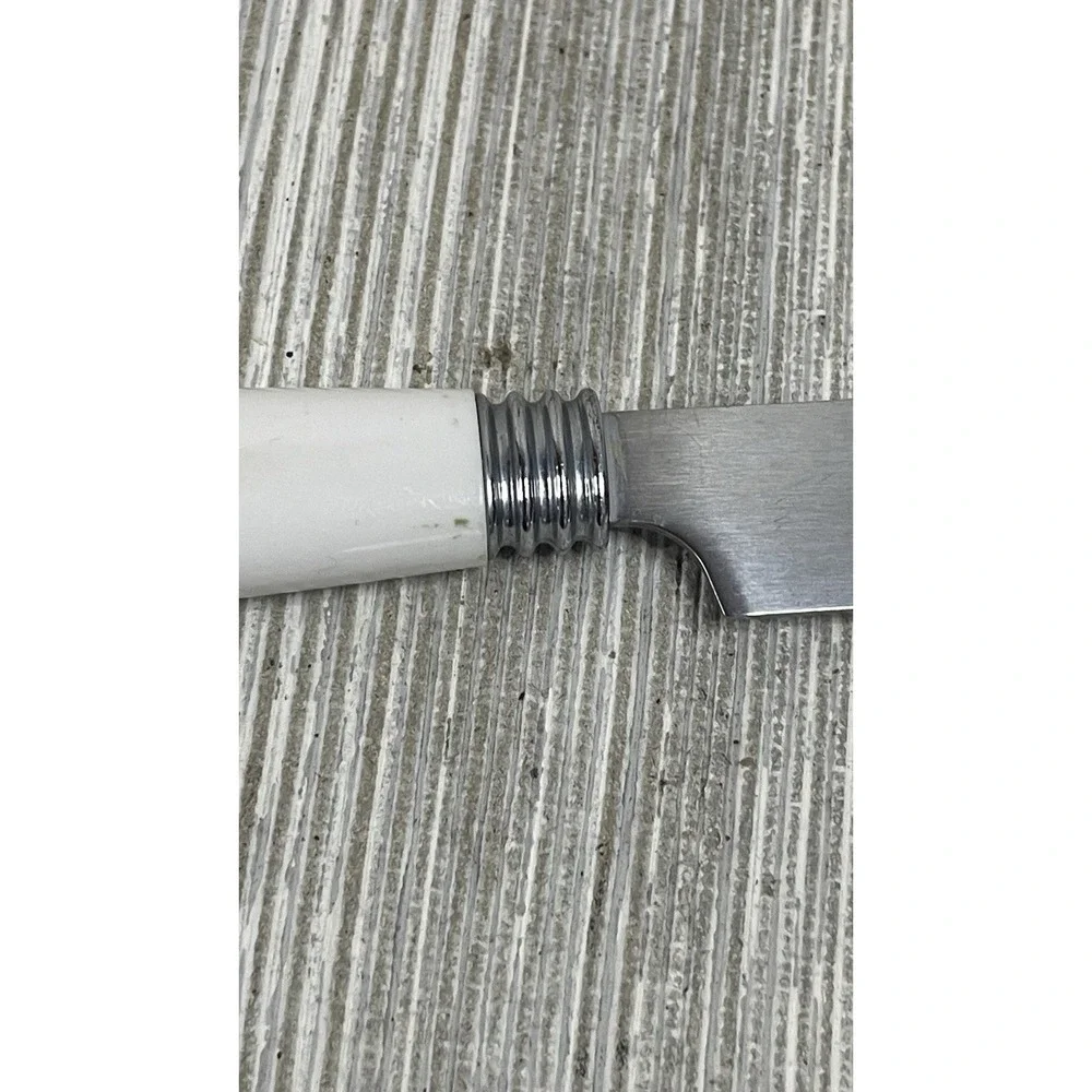 Vintage Ivy Pattern Steak Knives Set of 5 White Green Floral Stainless Steel